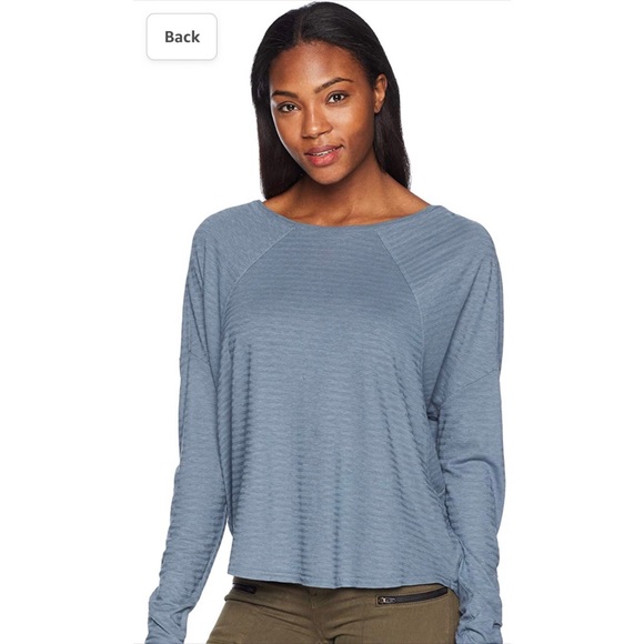 prAna Seabord Long Sleeved Tee - Organic Cotton and Hemp! Striped Blue. - Picture 2 of 6